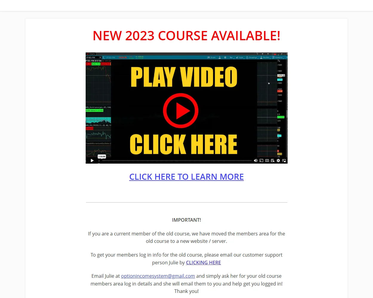 Option Income System features