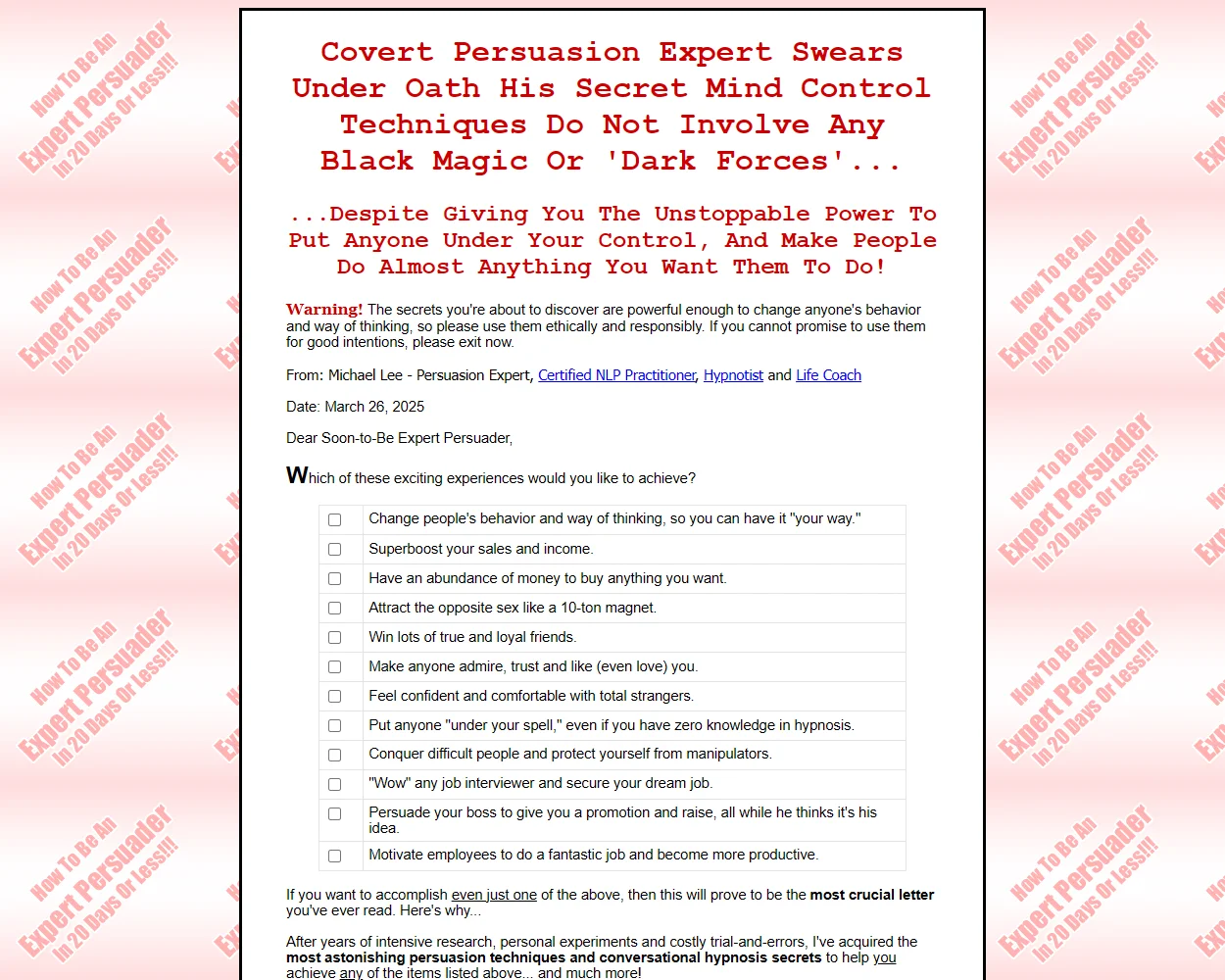 20 Day Persuasion features