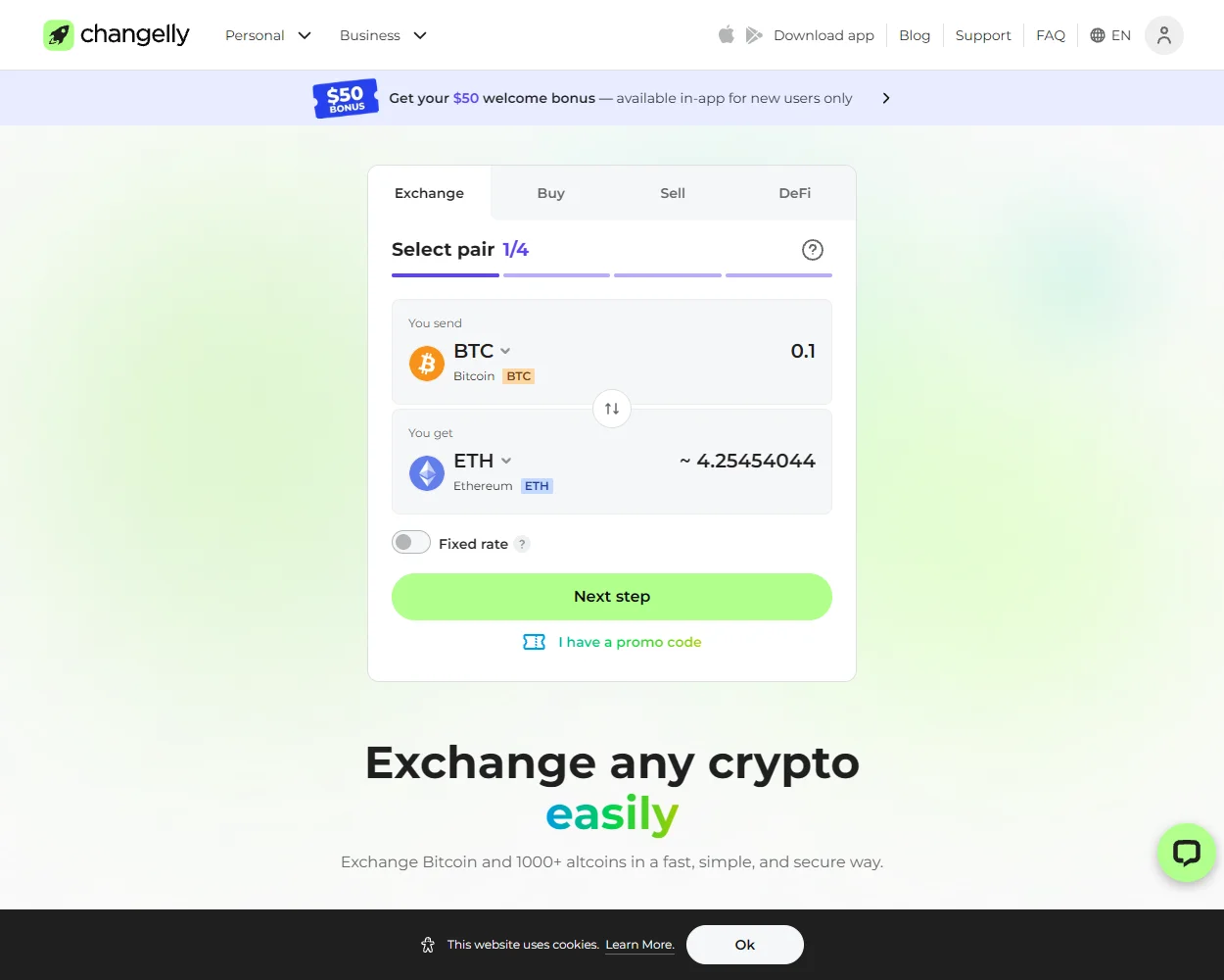 Changelly features