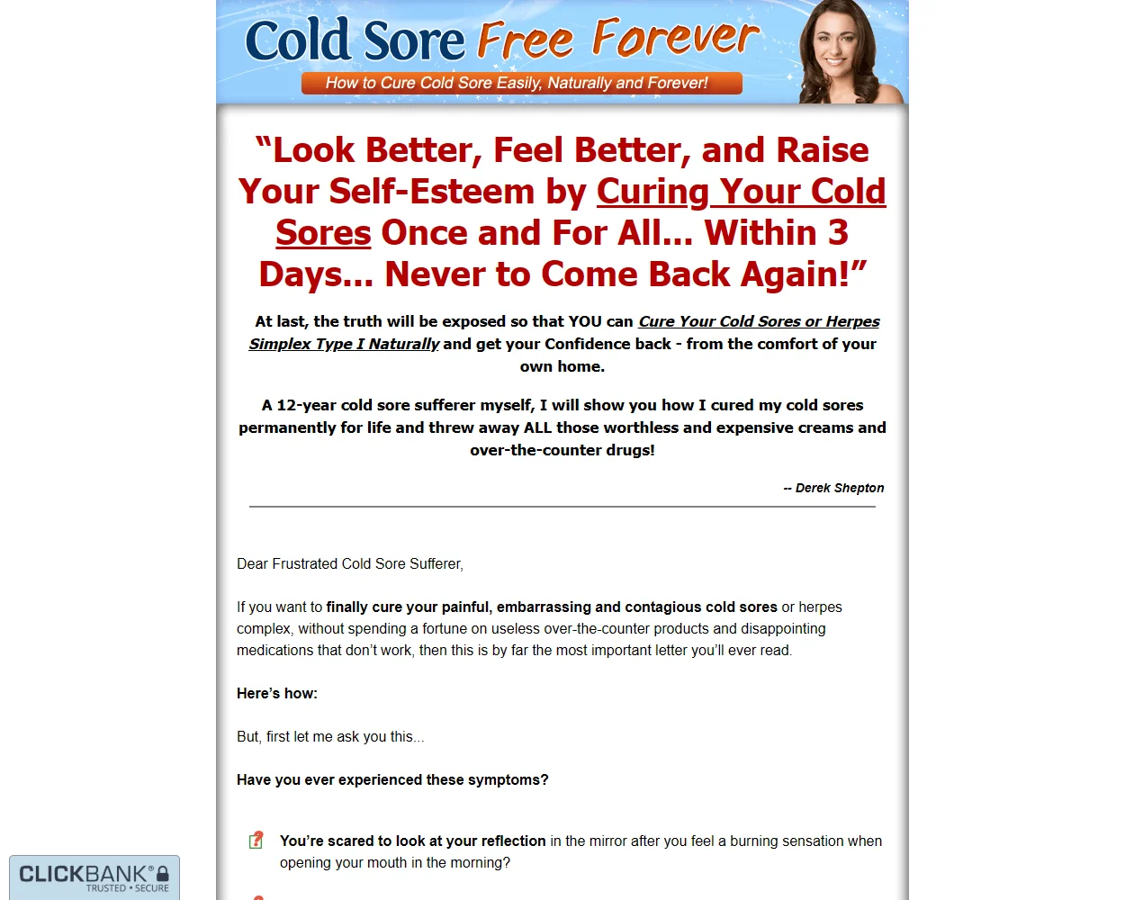 Cold Sore Free Forever features