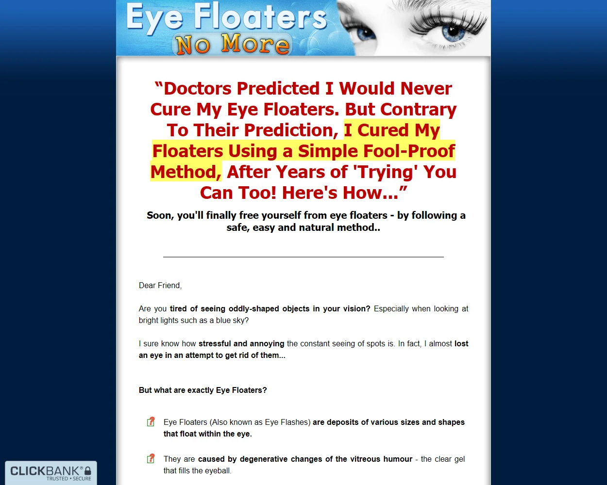Eye Floaters No More features