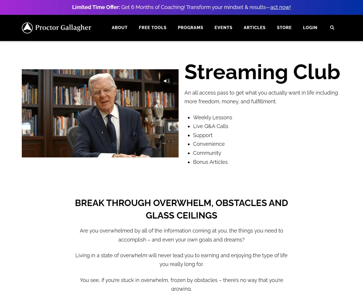 Proctor Gallagher Streaming Club features