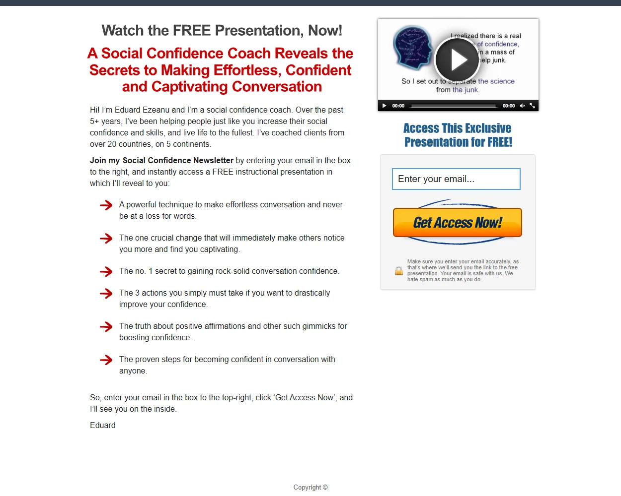 Social Confidence Secrets features