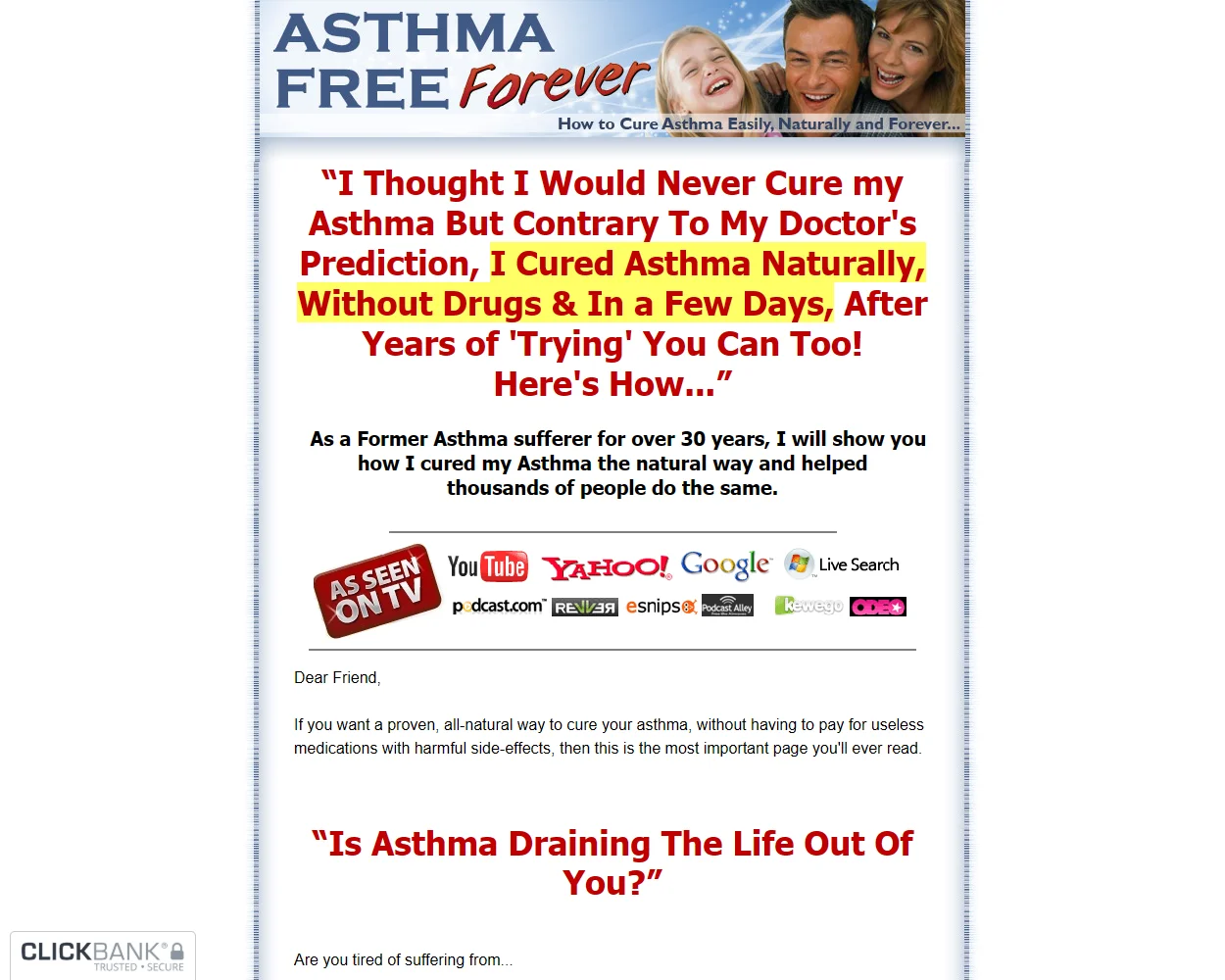 Asthma Relief Forever features