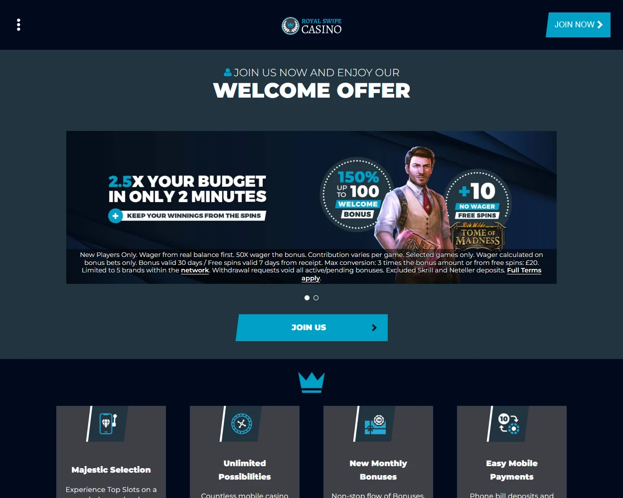 Royal Swipe Casino features