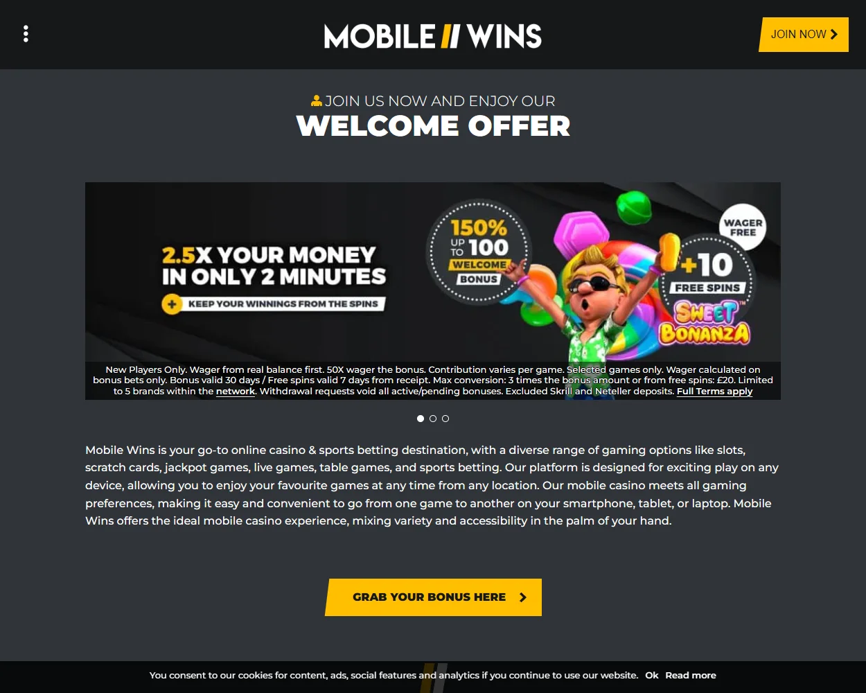 Mobile Wins Casino features