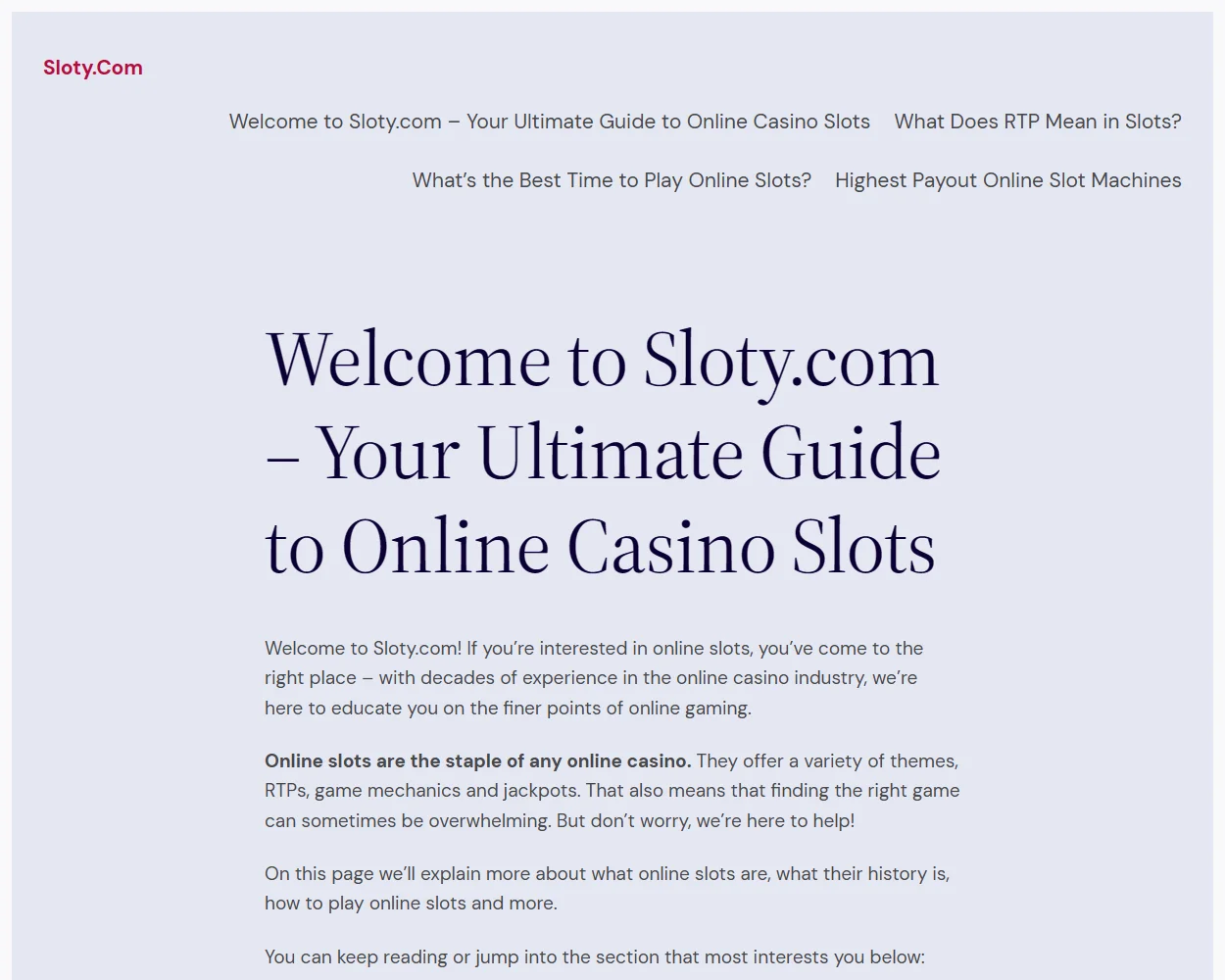 Sloty Casino features