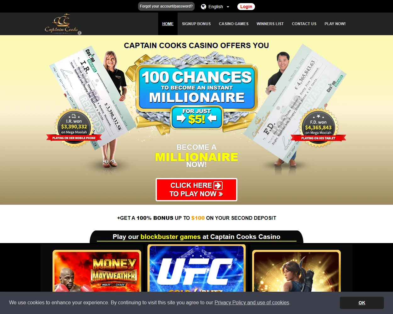 Captain Cooks Casino features