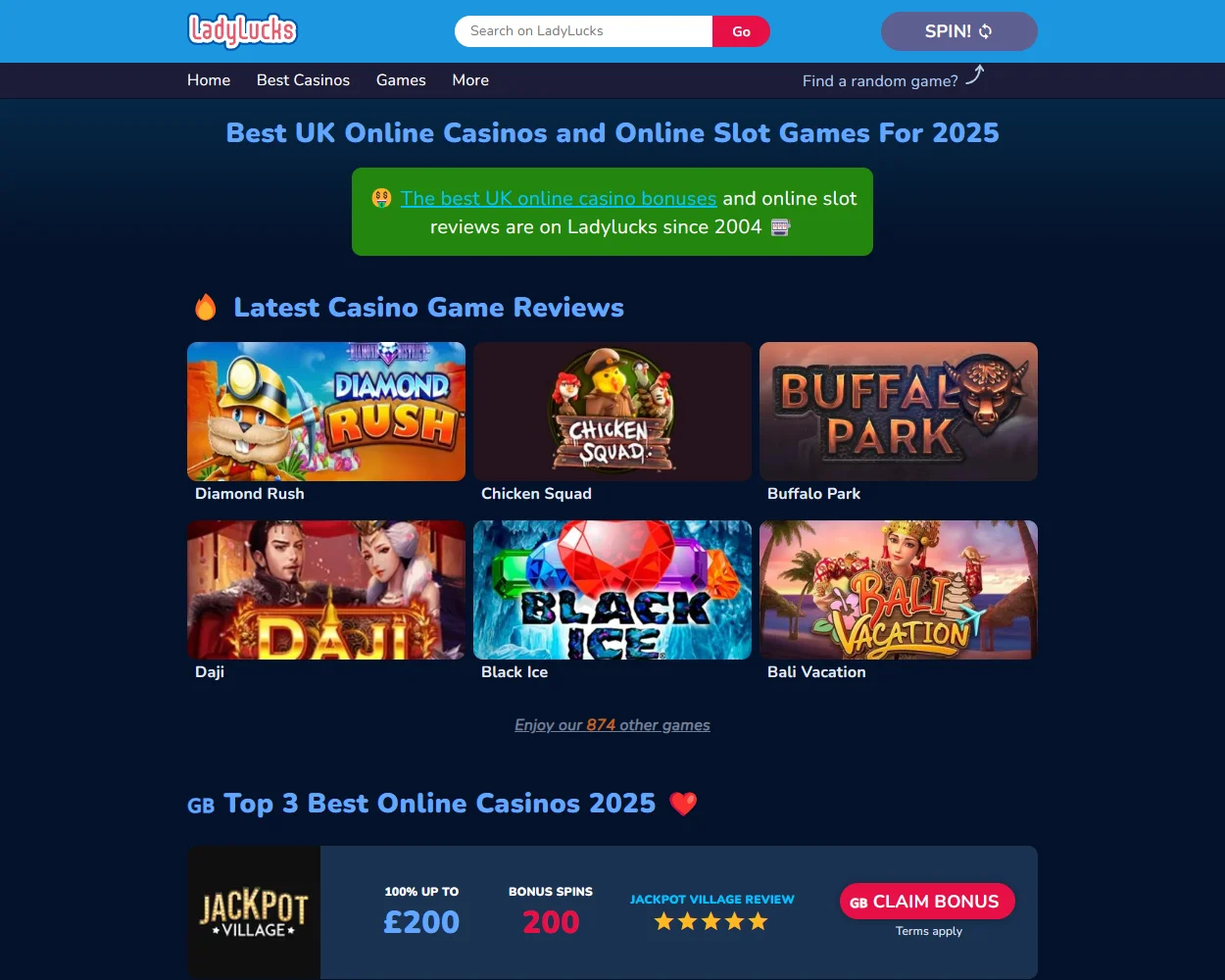 LadyLucks Casino features