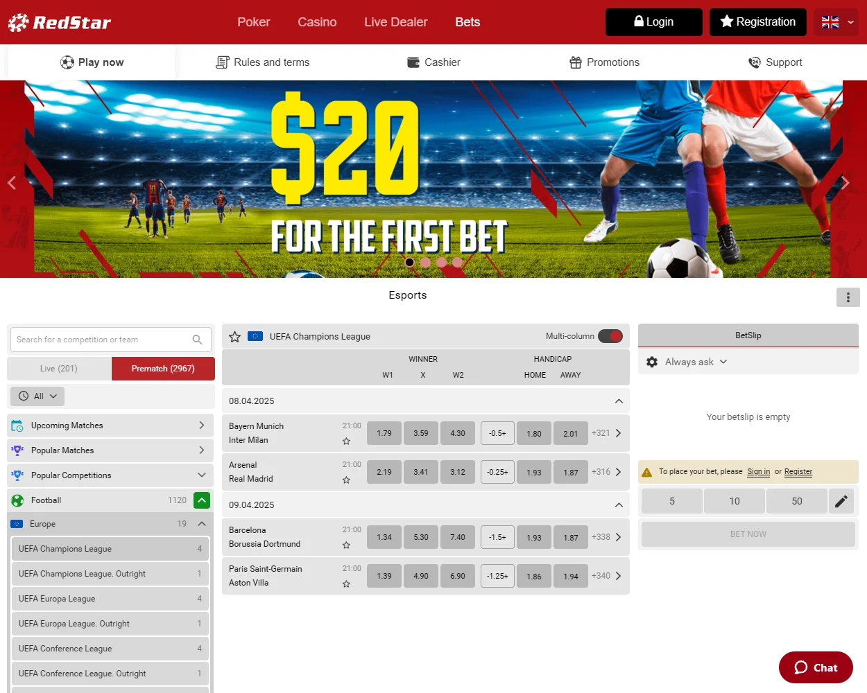 RedStarBets.eu features
