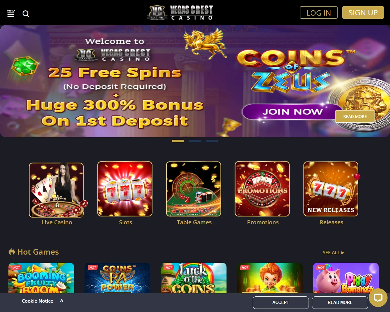 Vegas Crest Casino features