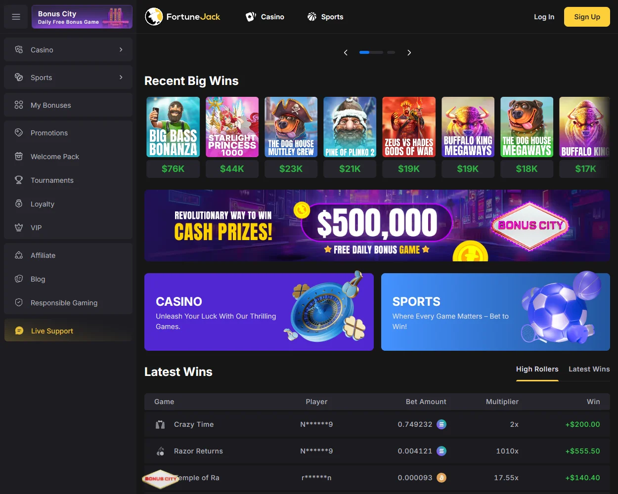 FortuneJack features