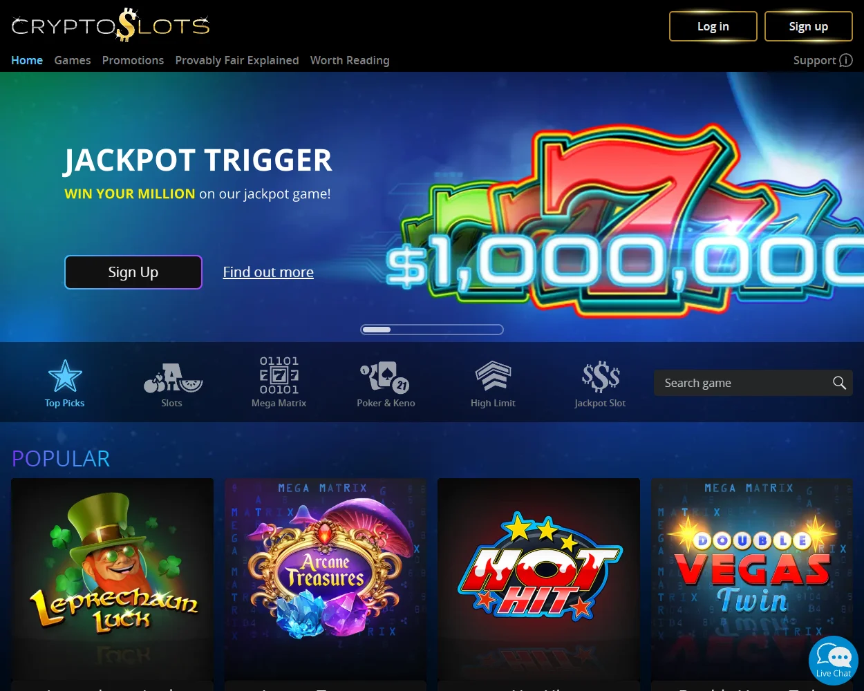 CryptoSlots.com features