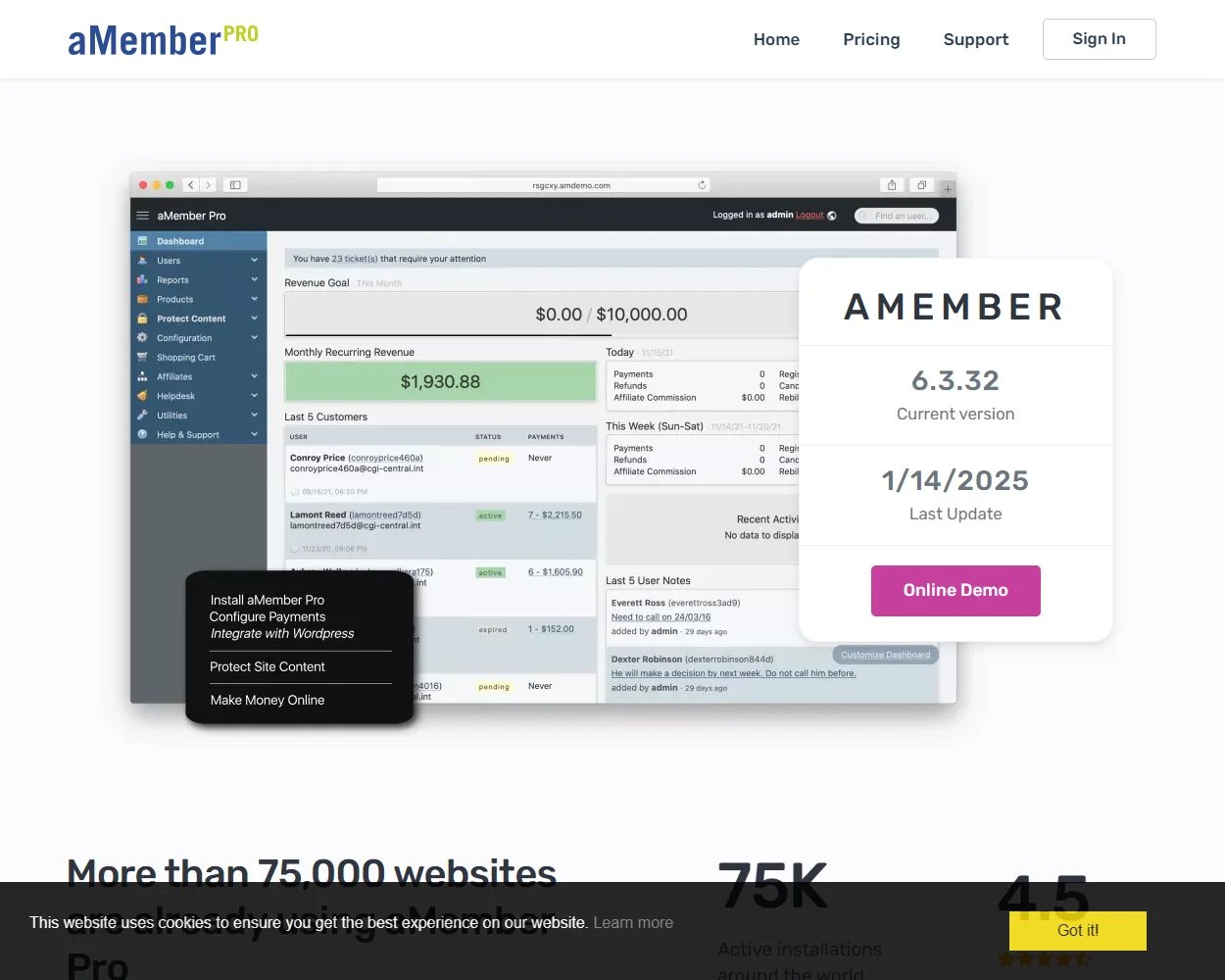 aMember features