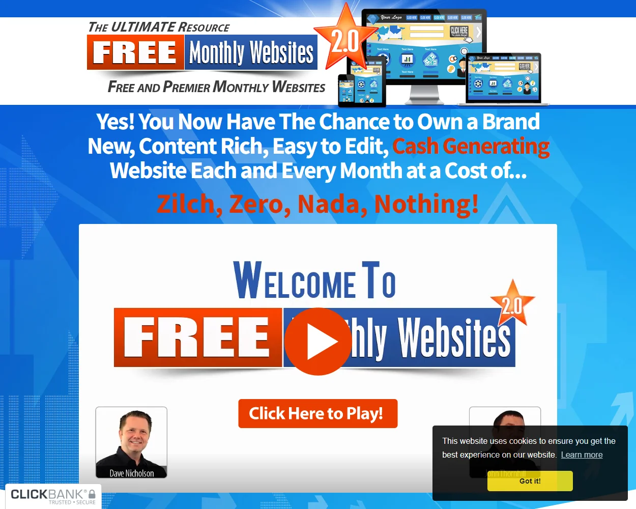 Free Monthly Websites 2.0 features