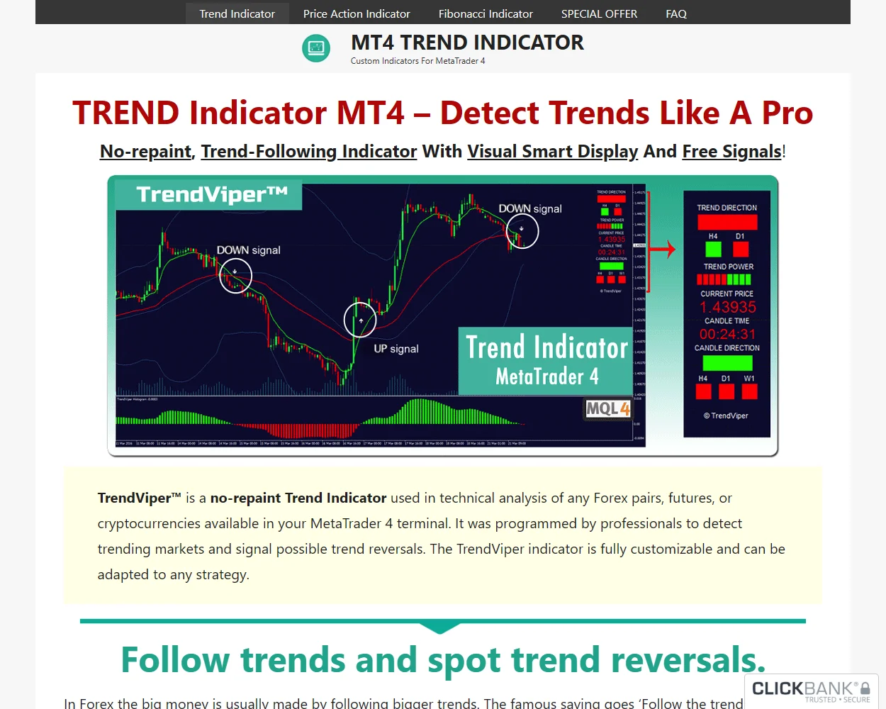 MT4 Trend Indicator features
