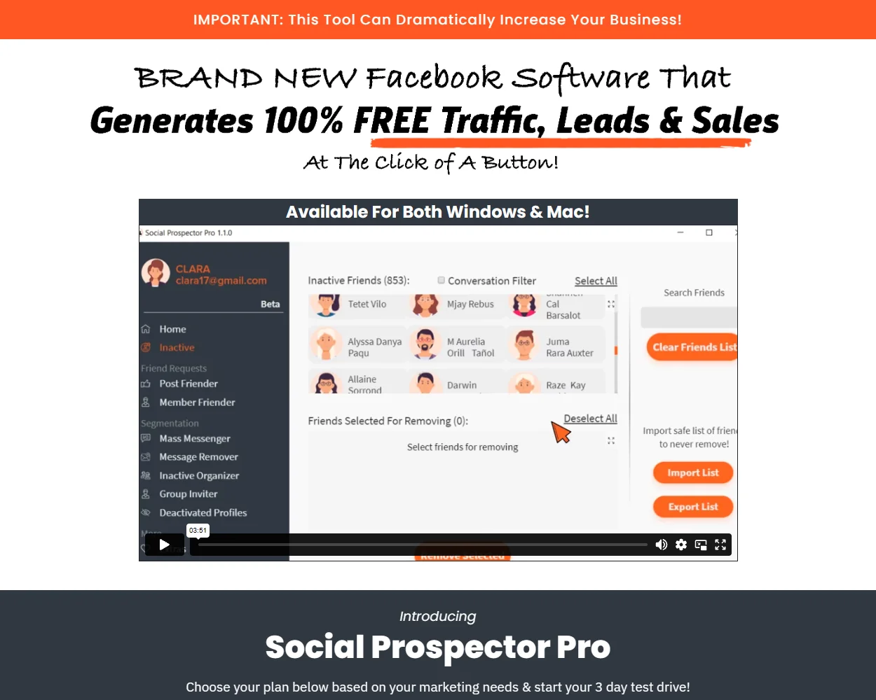 Social Prospector PRO features