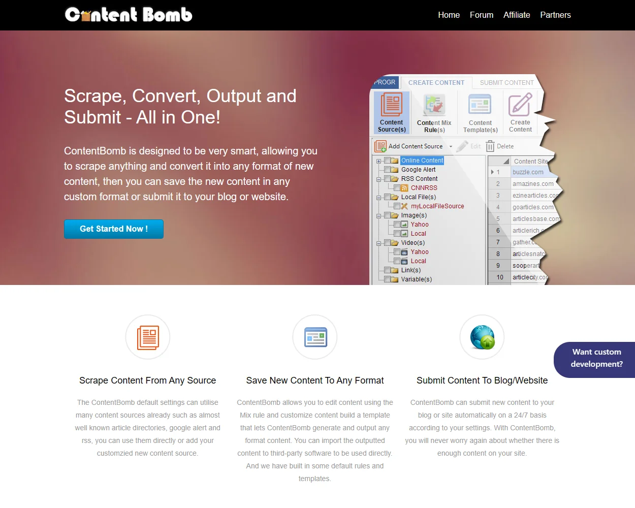 ContentBomb.com features